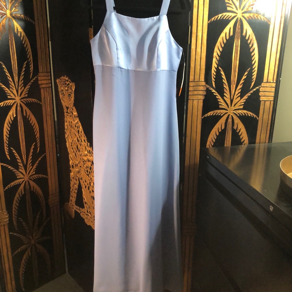 Dave & Johnny Light Blue Satin Sleeveless Evening Gown